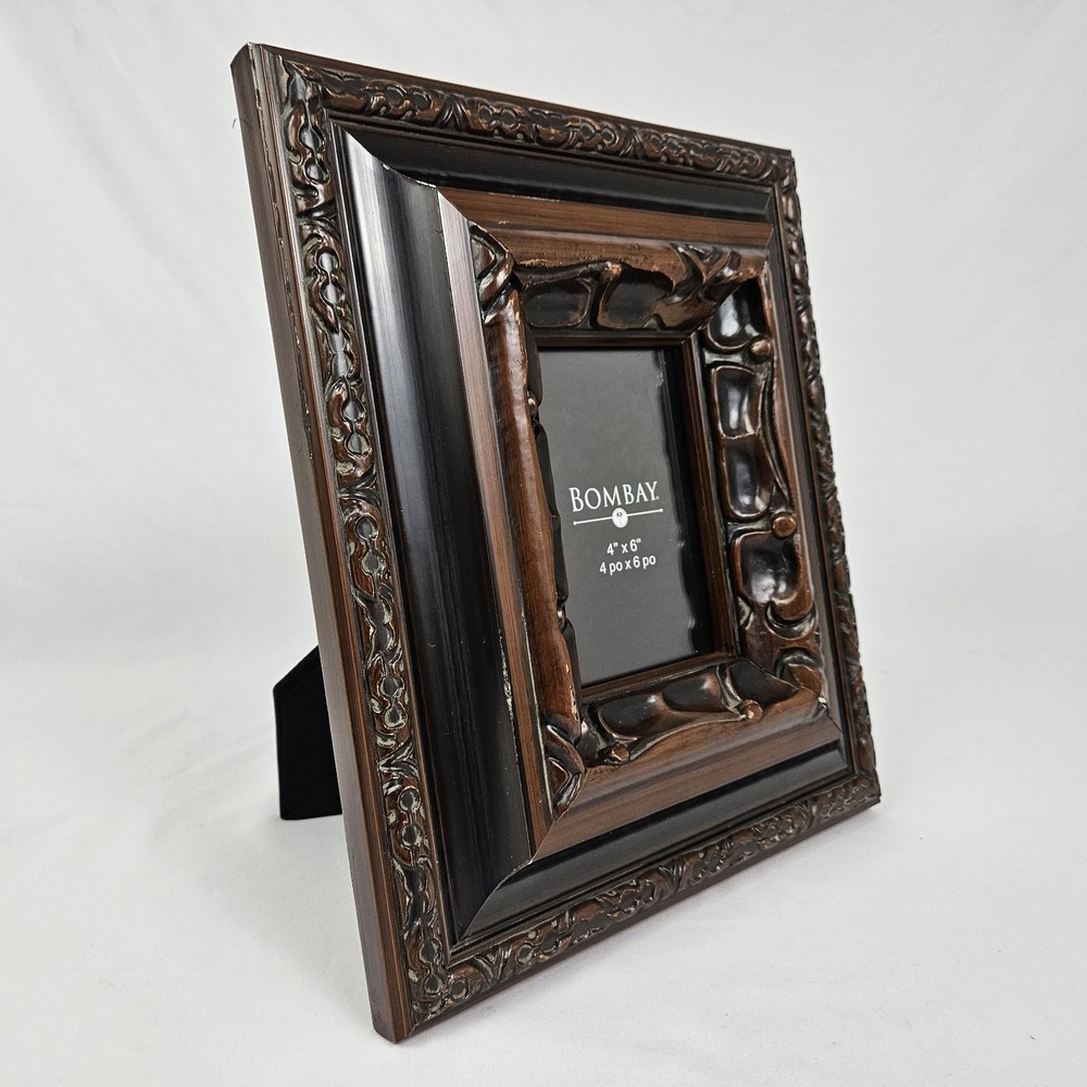 Vintage Bombay Deep Well Picture Frame Carved Mahogany 4x6 Ornate